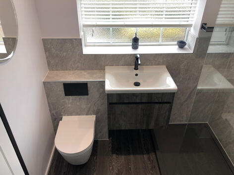 Walk in shower with wall hung vanity unit Aston Bampton Witney